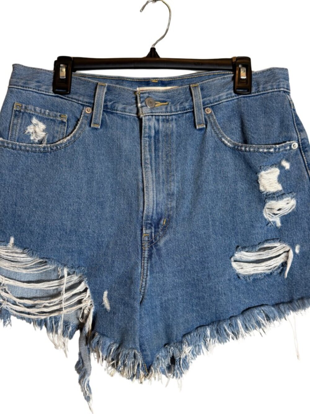 Levi's High Waisted Mom Denim Jean Shorts Women's 31 Blue Distressed Festival
